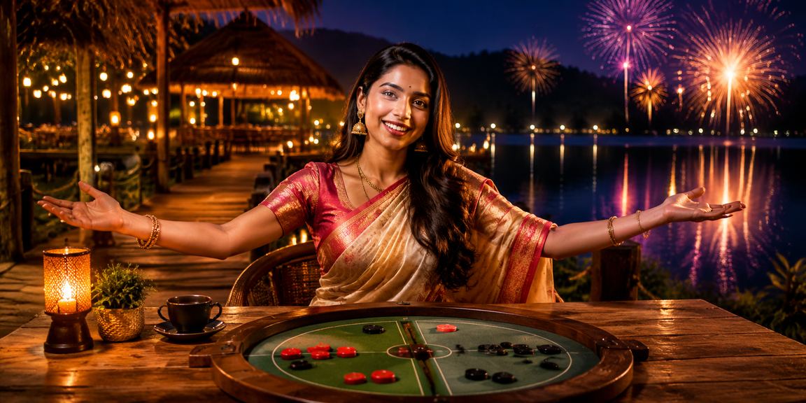 নিওন আলোয় লাইভ ক্যাসিনো টেবিলের দৃশ্য